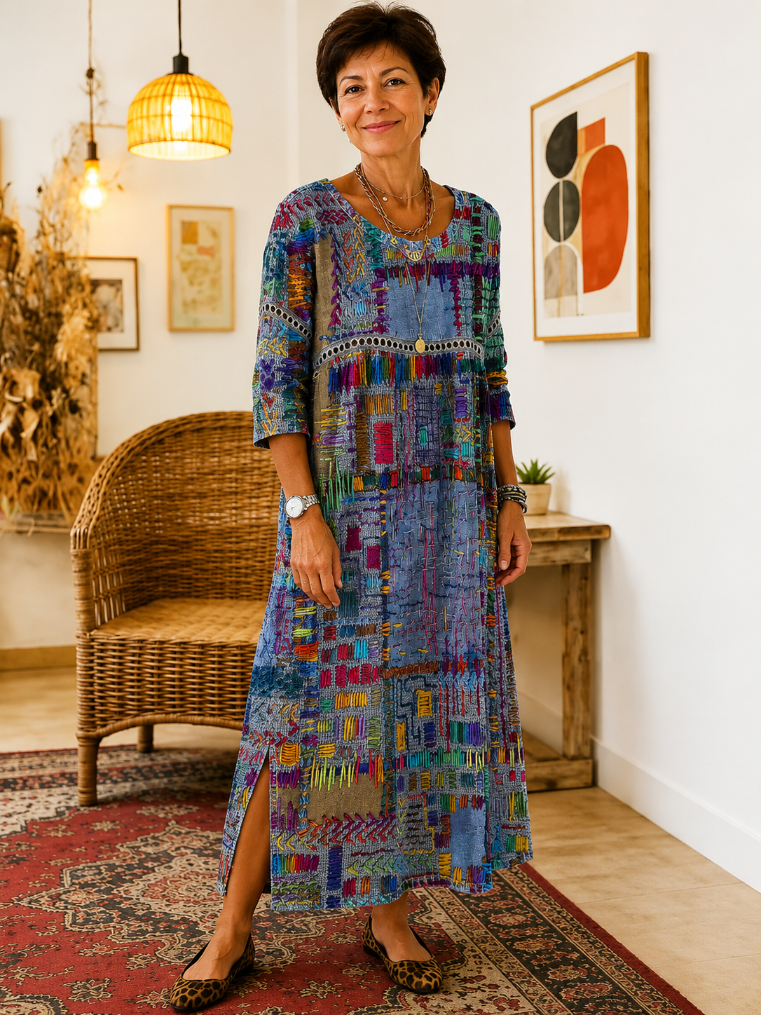 Matilda | Vestido Denim con Patchwork Étnico