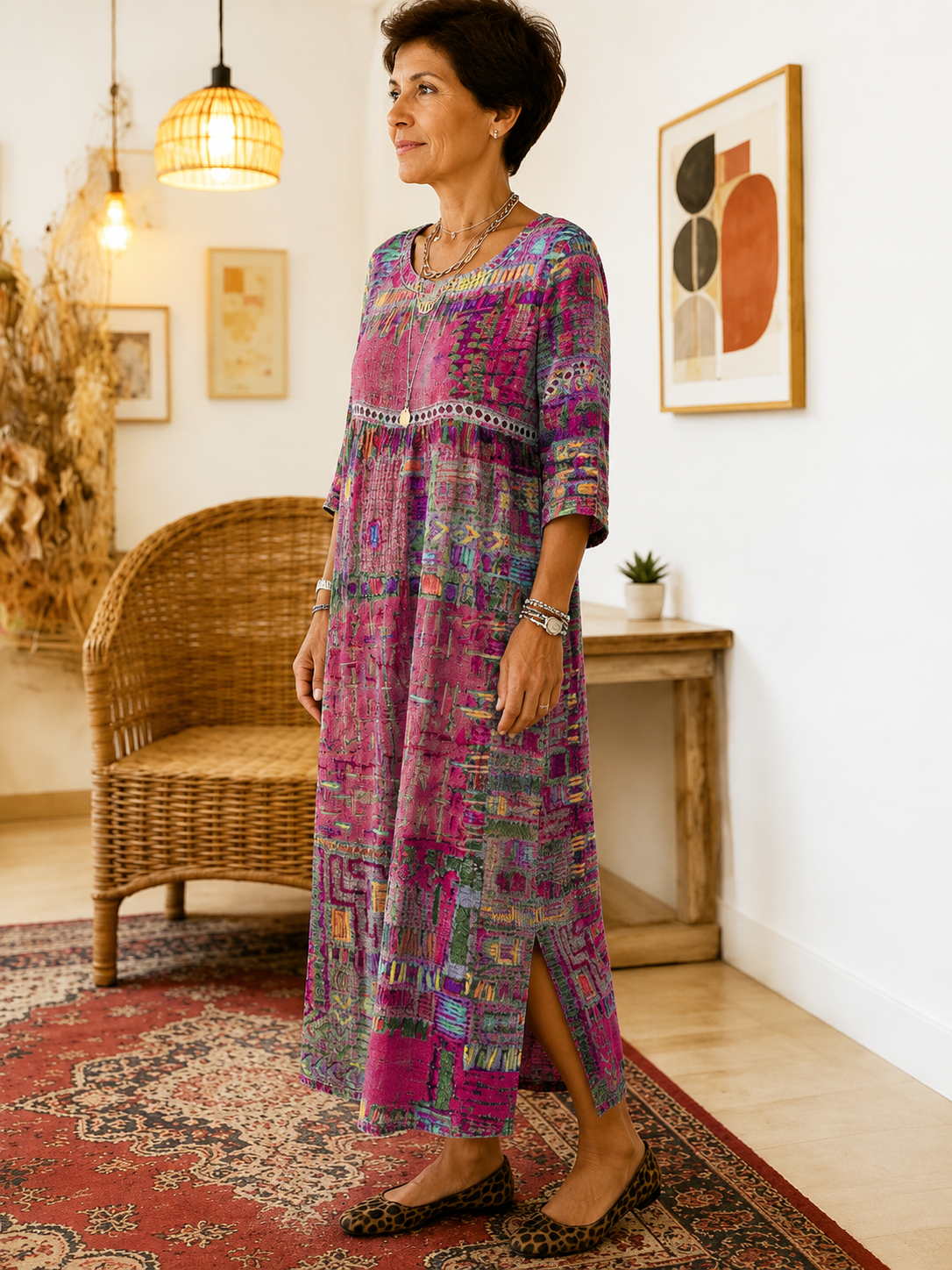 Matilda | Vestido Denim con Patchwork Étnico