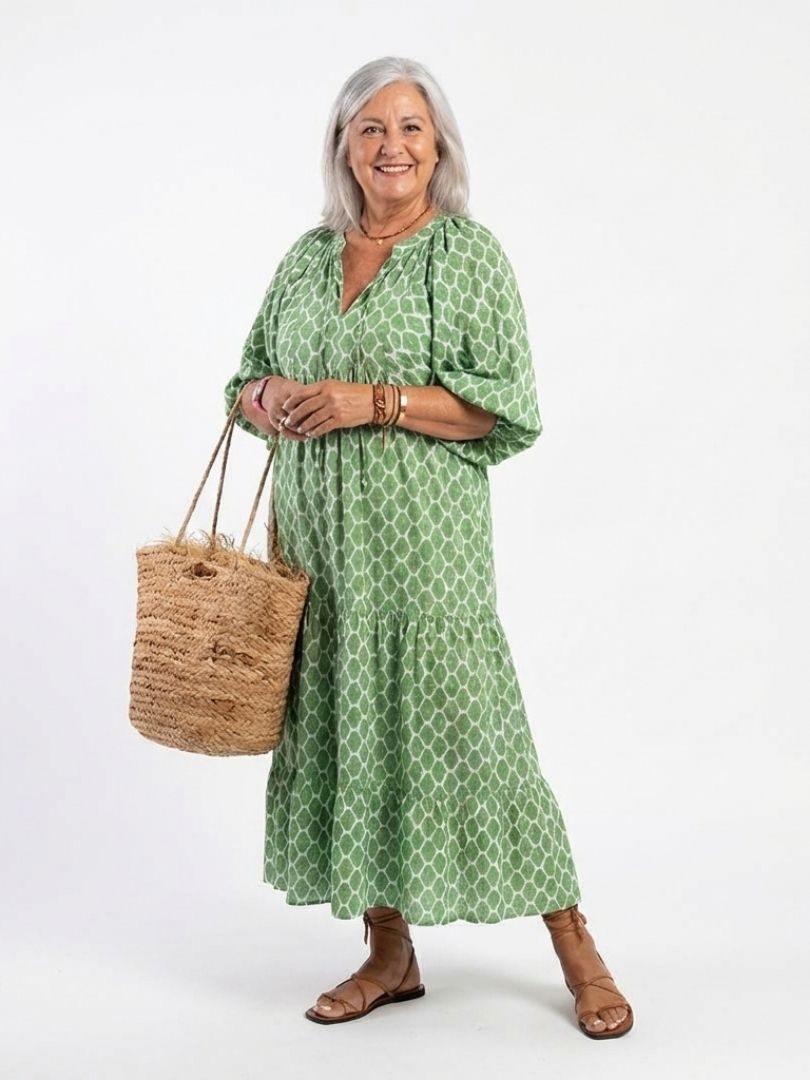 Apolline | Vestido midi con cuello en V y mangas tres cuartos estampado