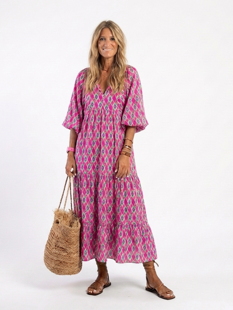Apolline | Vestido midi con cuello en V y mangas tres cuartos estampado