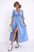 Clarina - Vestido con nudo y escote en v profundo