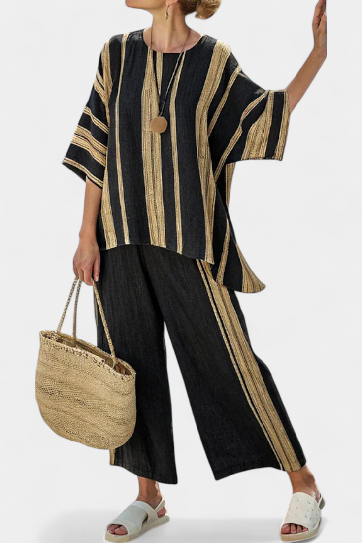 Tamara – top a rayas oversize cómodo y pantalones de lino relajados