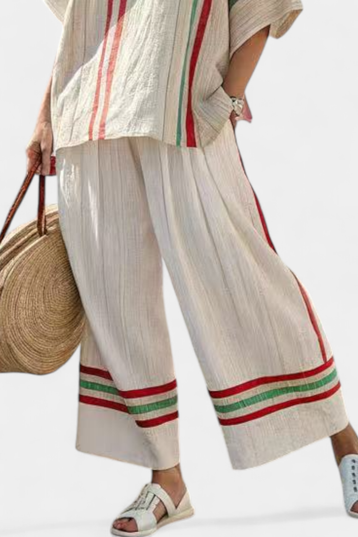 Noemi – blusa boho estampada y pantalones anchos cómodos