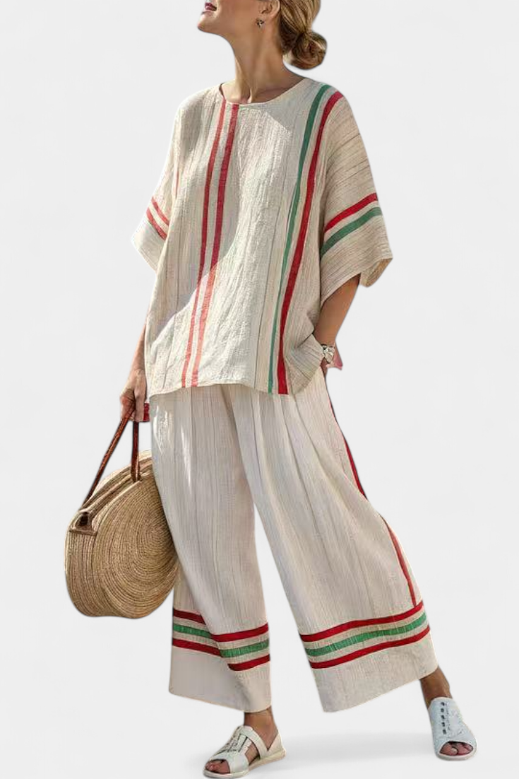 Noemi – blusa boho estampada y pantalones anchos cómodos