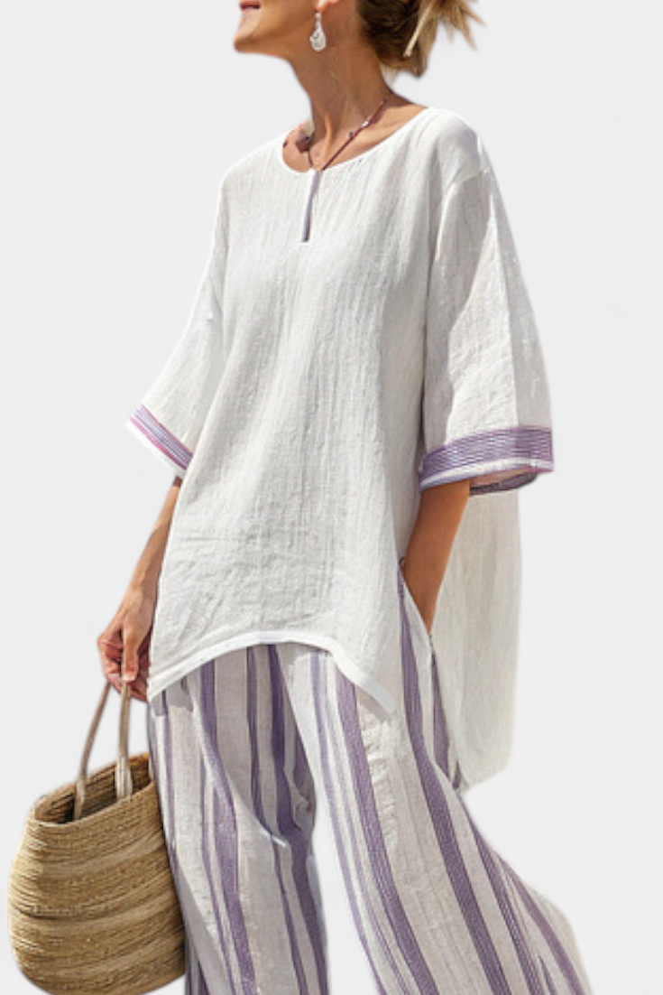 Allegra – blusa cómoda y pantalones de rayas de bambú