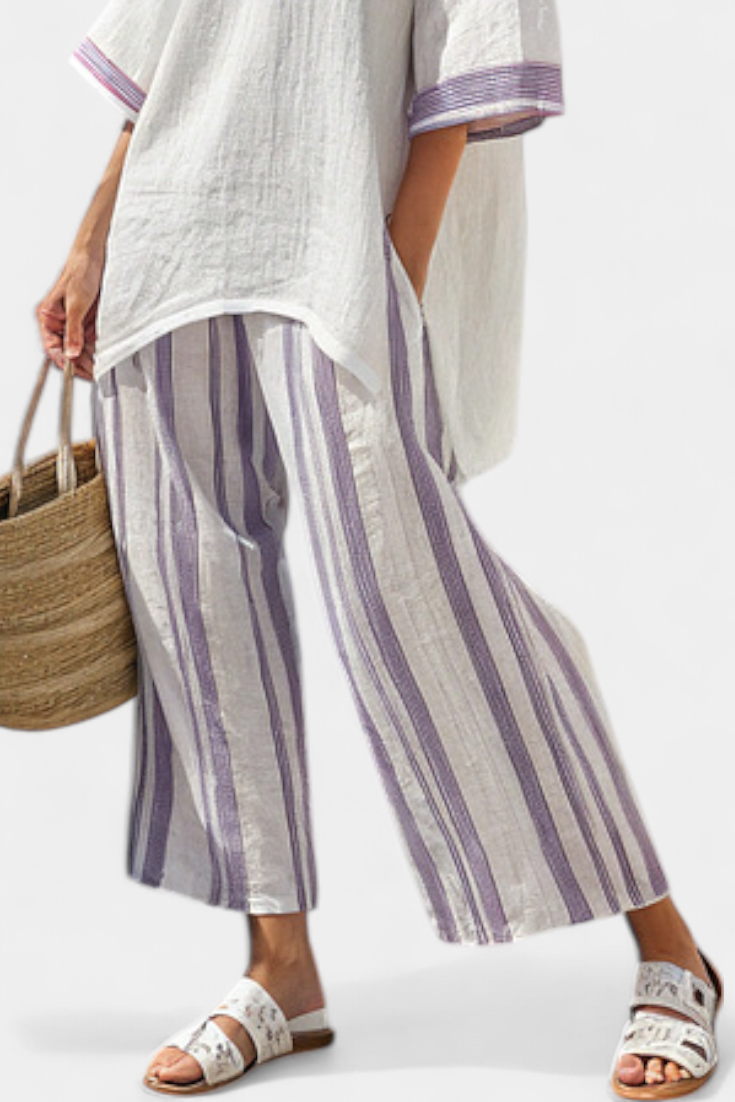Allegra – blusa cómoda y pantalones de rayas de bambú