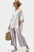 Allegra – blusa cómoda y pantalones de rayas de bambú