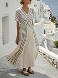 Vestido de lino con cintura cruzada elegante