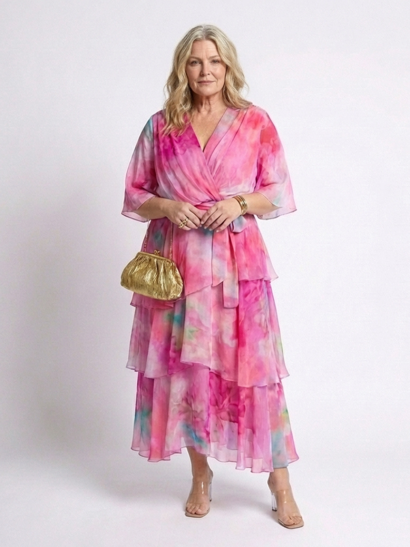 Calista | Vestido Maxi de Capa Transparente con Escote en V y Cintura con Cinta