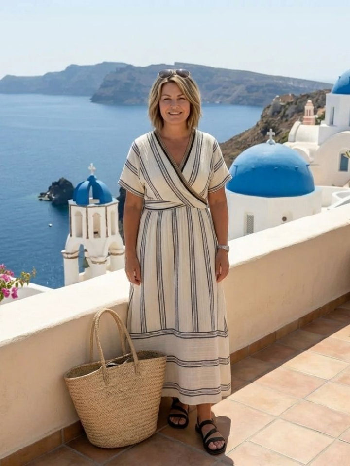 Thalassa | Vestido midi con cuello en V y mangas cortas