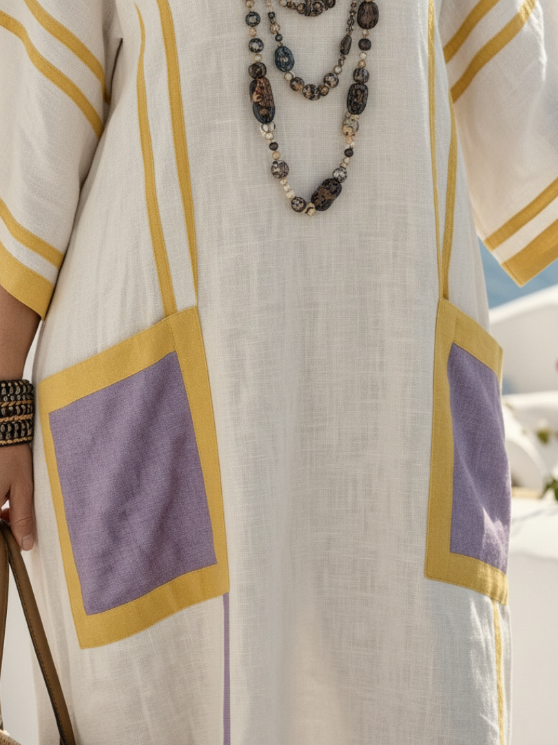 Zafira | Vestido Maxi de Manga Corta y Cuello en V con Bolsillos