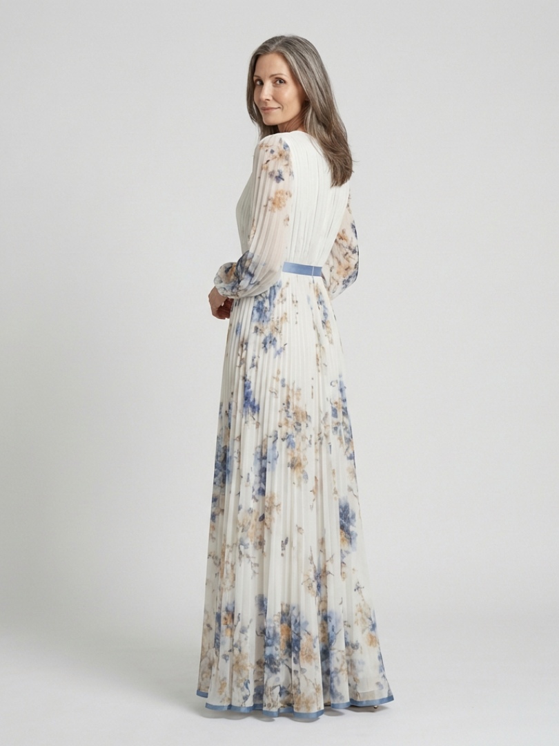 Lavinia | Vestido Maxi Floral de Manga Larga con Escote en V