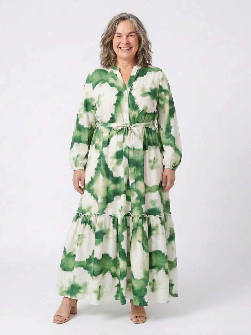 Sabine | Vestido largo de manga larga con cintura ajustable y volantes