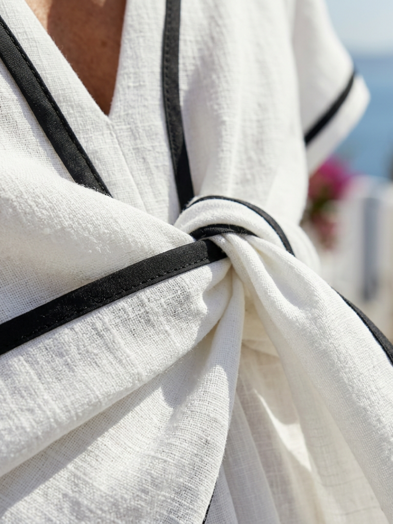 Linnea | Vestido Midi de Manga Corta con Escote en V y Cintura Fruncida