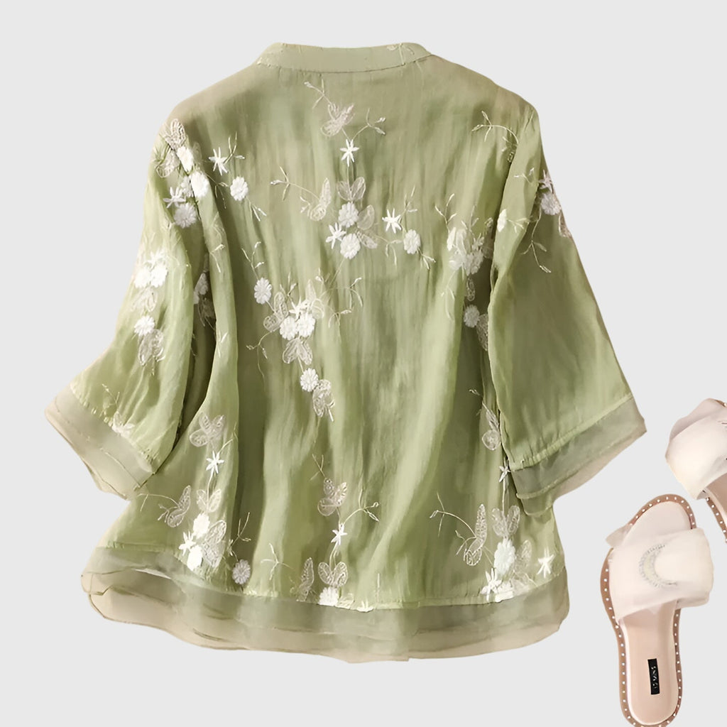 Noelia - Top Elegante con Flores Bordadas