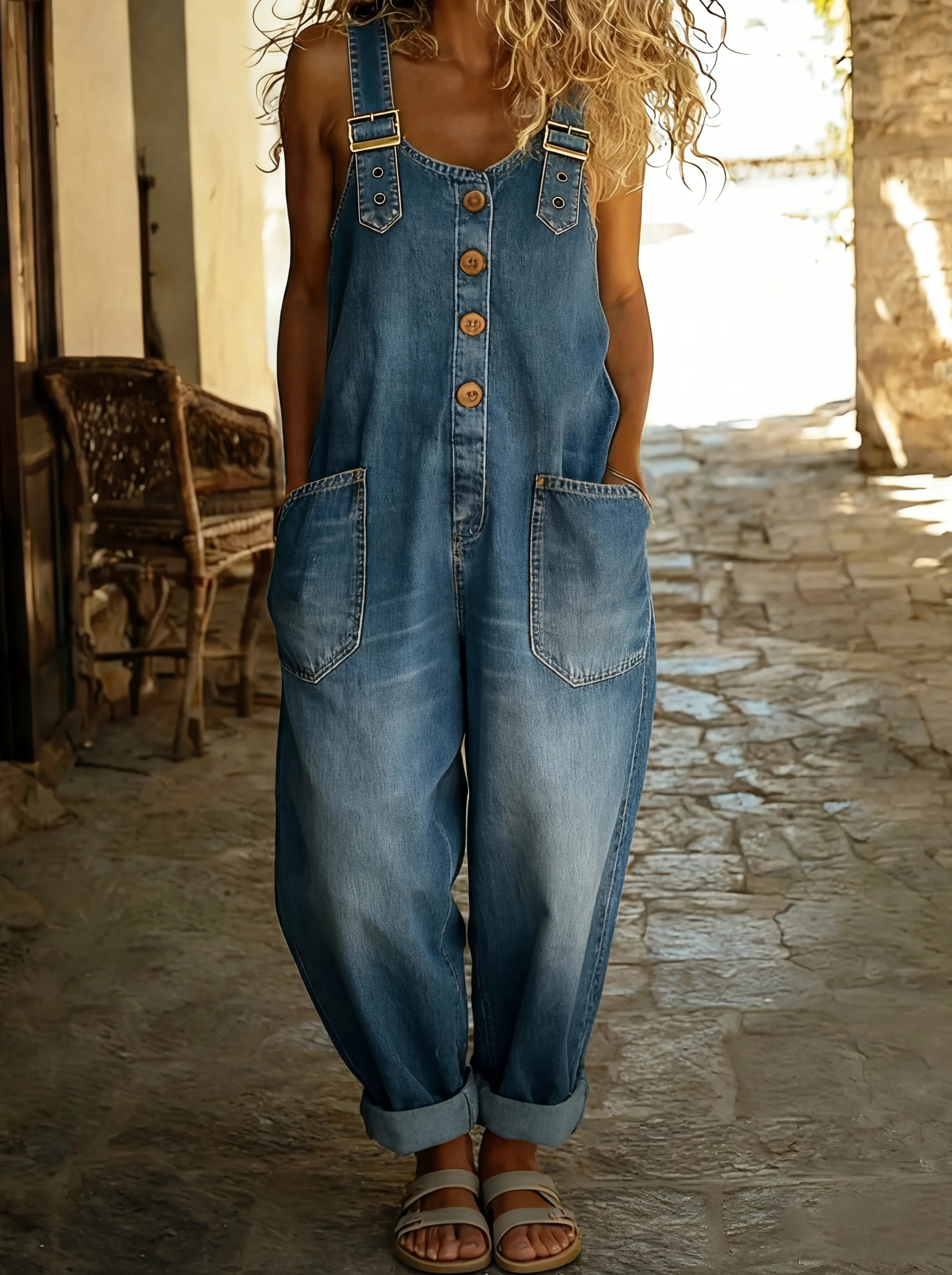 Rocio | Mono vaquero casual con hebilla ajustable.