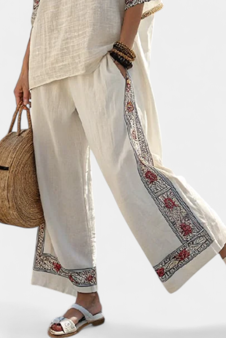 Tiziana – blusa bordada esencial y pantalones anchos