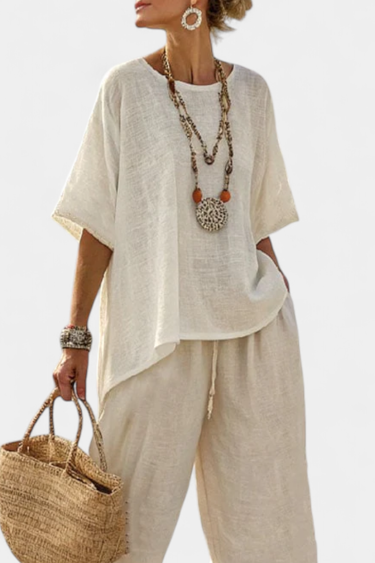Beatrice – camisa cómoda esencial y pantalones de pierna ancha