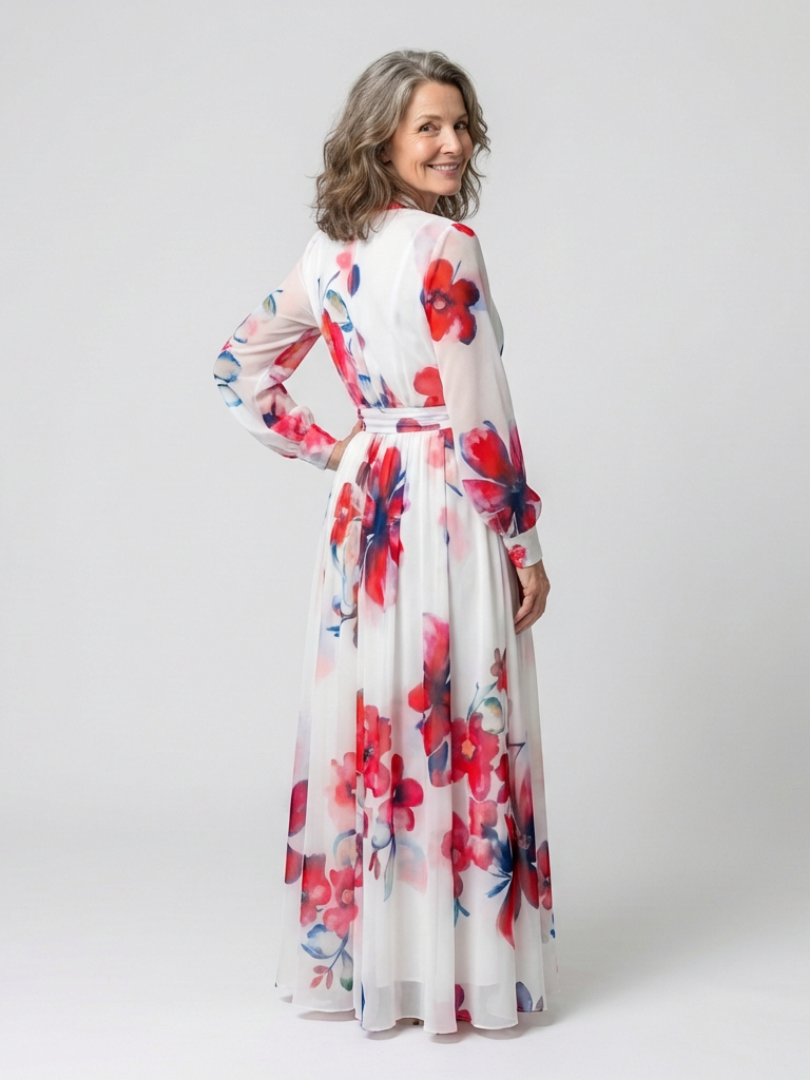 Lillian | Vestido Maxi Envoltura de Manga Larga Floral